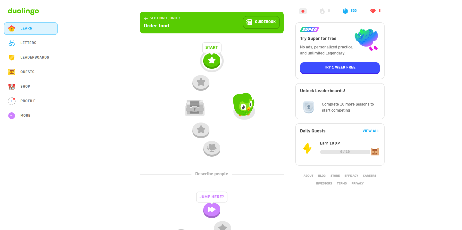 Screenshot of Duolingo