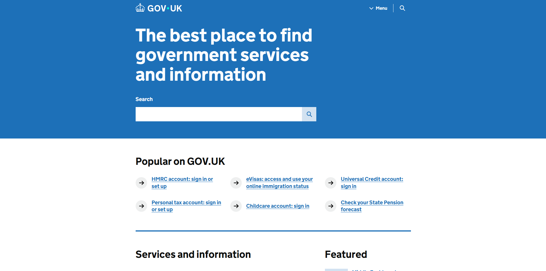 Screenshot of Gov.uk