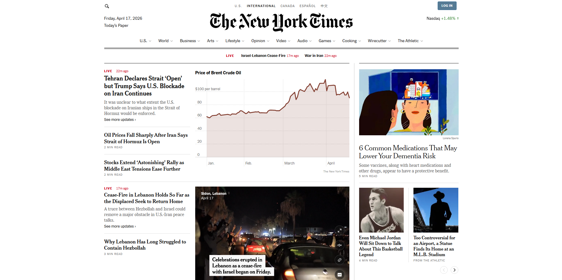 Screenshot of The New York Times